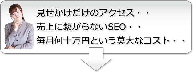 見せかけだけのアクセス・・売上に繋がらないSEO・・毎月何十万円という莫大なコスト・・